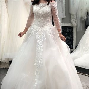 romantic off shoulder ball gown simmering glitter Embroidery sparkling crystals.